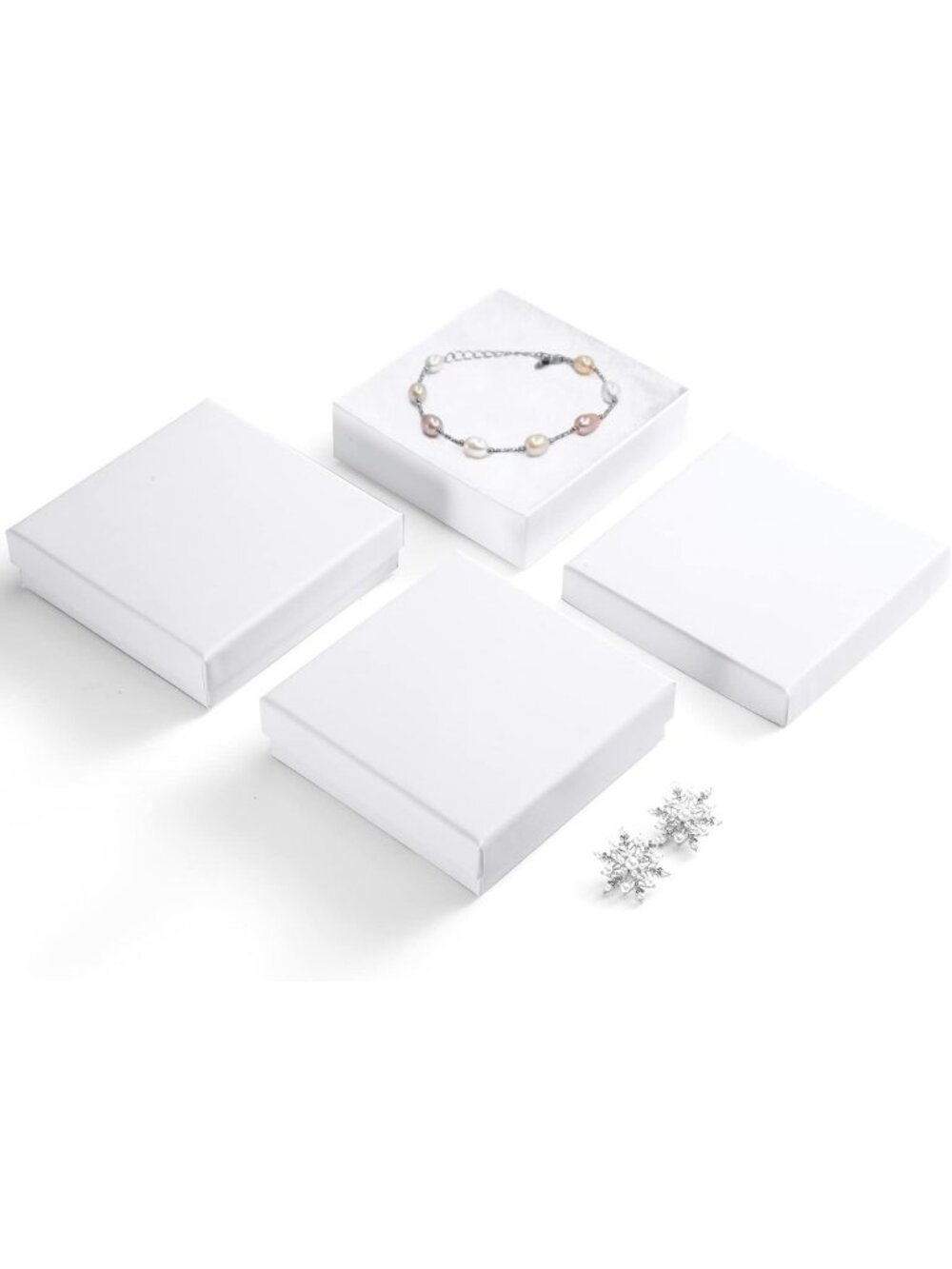 Glossy White Jewelry Gift Boxes - 3.5x3.5x1, 96 Pack with Lids, Perfect for